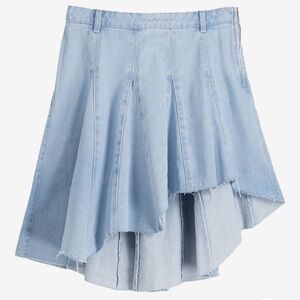 BERSHKA Asymmetrical Denim Skirt Distressed Hem 4